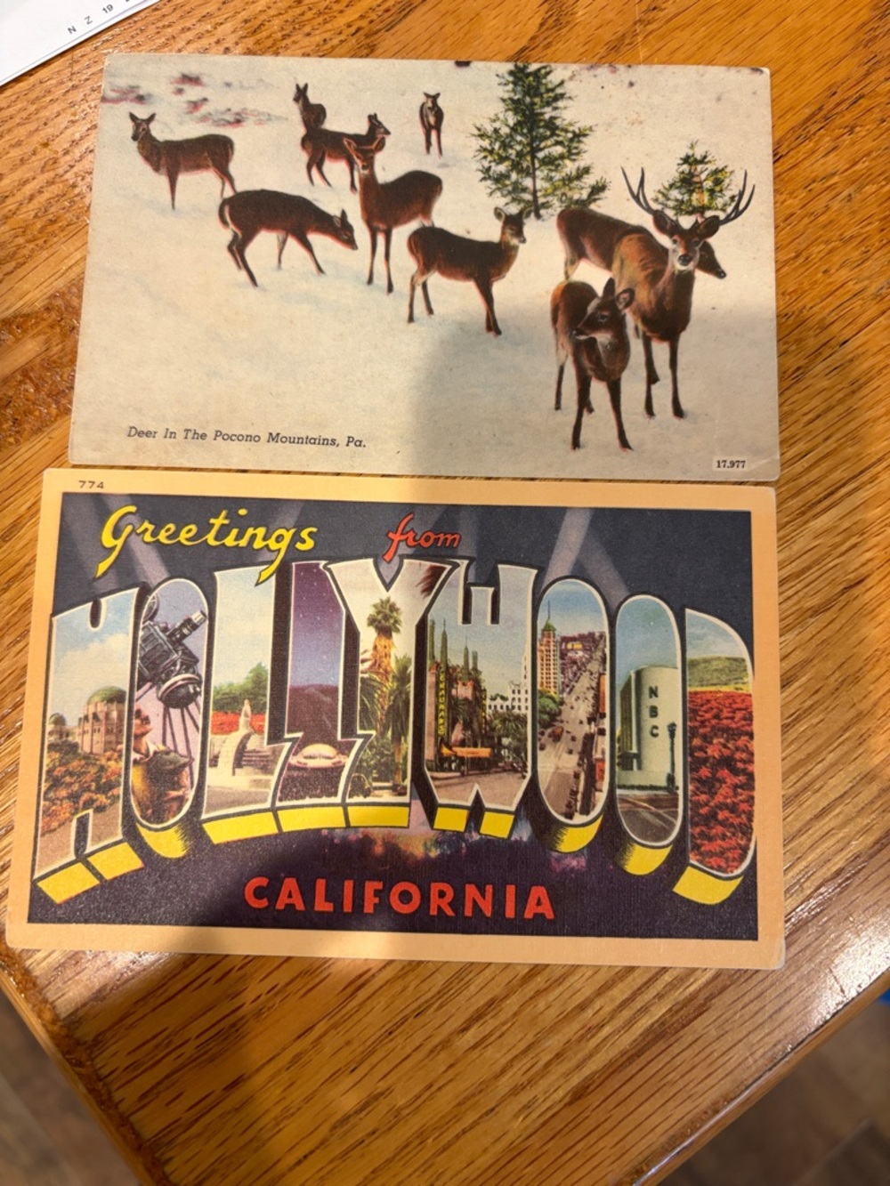 Lot of 2 Vintage Mid Century Linen Postcards Hollywood CA & Pocono Mtns PA